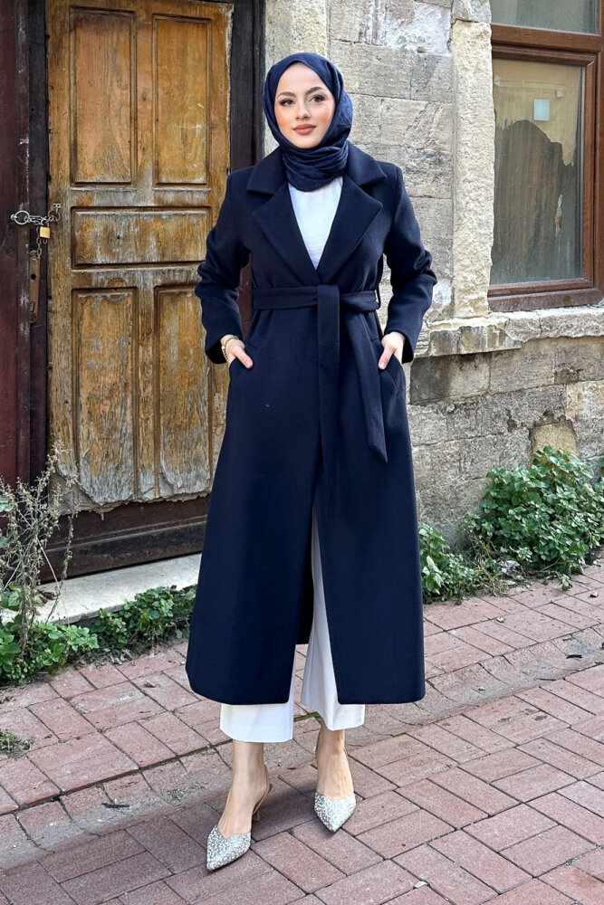 Narin Tam Boy Kaşe Kaban - Lacivert - 2