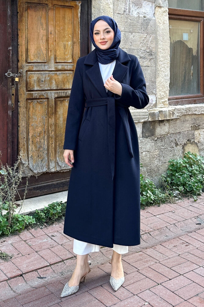 Narin Tam Boy Kaşe Kaban - Lacivert - 7