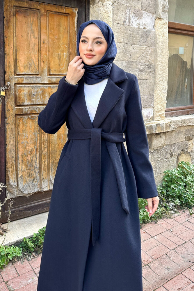 Narin Tam Boy Kaşe Kaban - Lacivert - 3