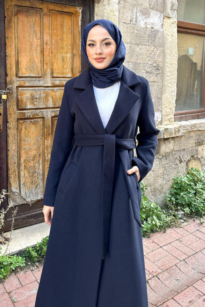 Narin Tam Boy Kaşe Kaban - Lacivert - 5