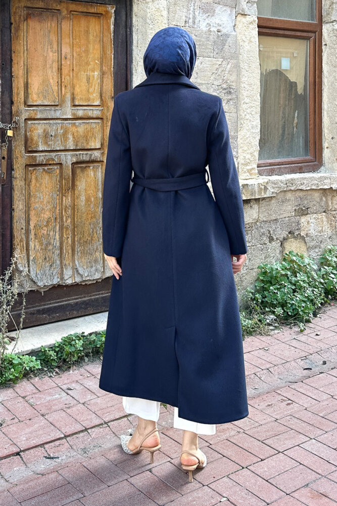 Narin Tam Boy Kaşe Kaban - Lacivert - 6