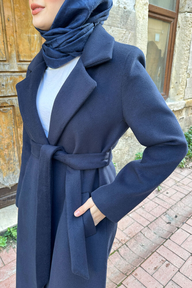 Narin Tam Boy Kaşe Kaban - Lacivert - 8