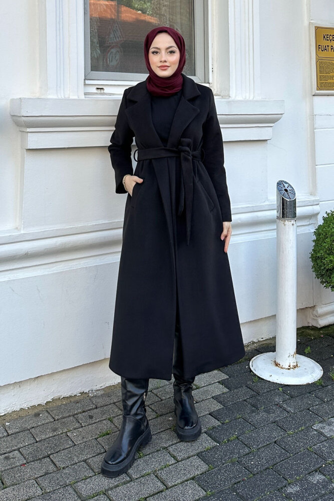 Narin Tam Boy Kaşe Kaban - Siyah - PUANE (0)