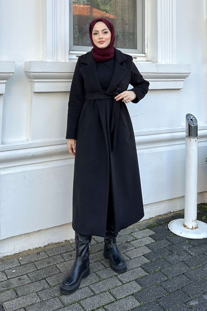 Narin Tam Boy Kaşe Kaban - Siyah - 7