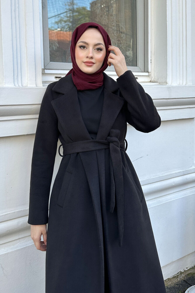 Narin Tam Boy Kaşe Kaban - Siyah - PUANE (5)