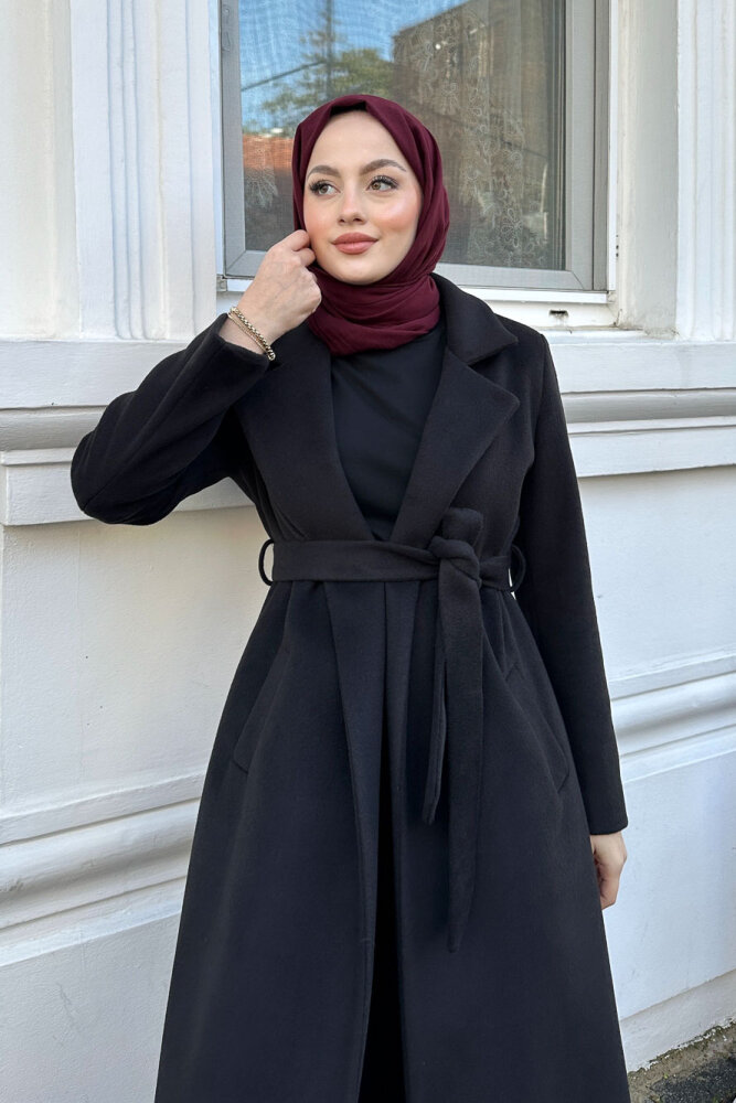 Narin Tam Boy Kaşe Kaban - Siyah - 3