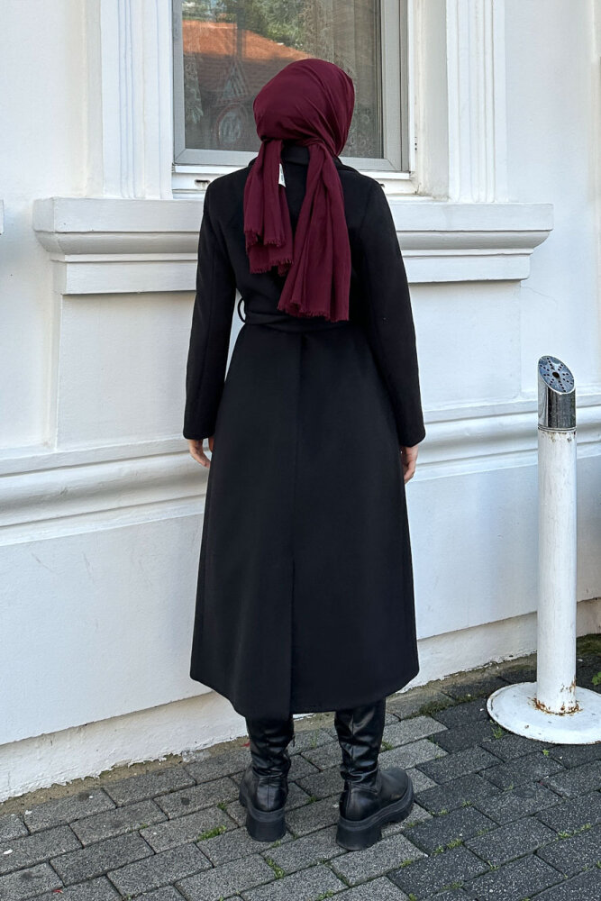 Narin Tam Boy Kaşe Kaban - Siyah - 5