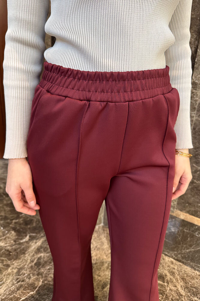 Nervürlü Scuba Pantolon - Bordo - (1)
