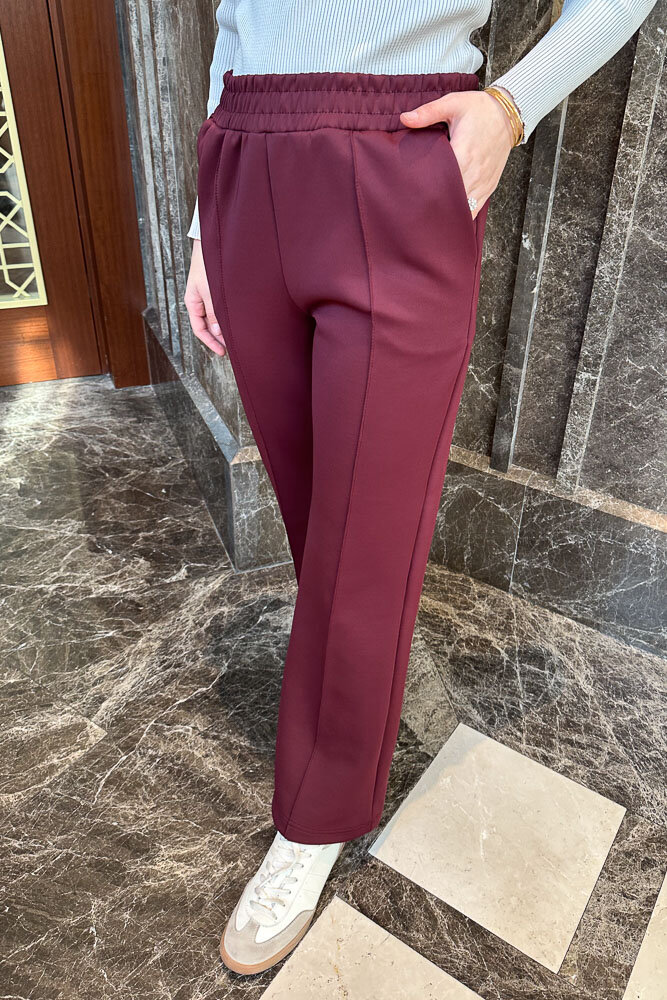 Nervürlü Scuba Pantolon - Bordo - 3