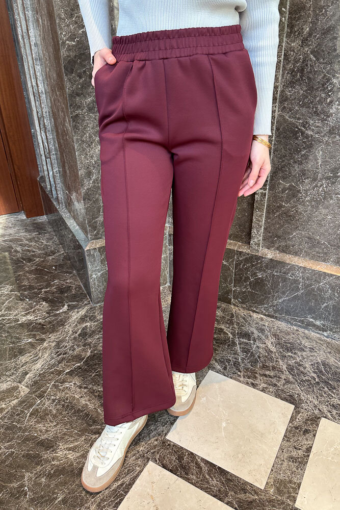 Nervürlü Scuba Pantolon - Bordo - ENMA (3)