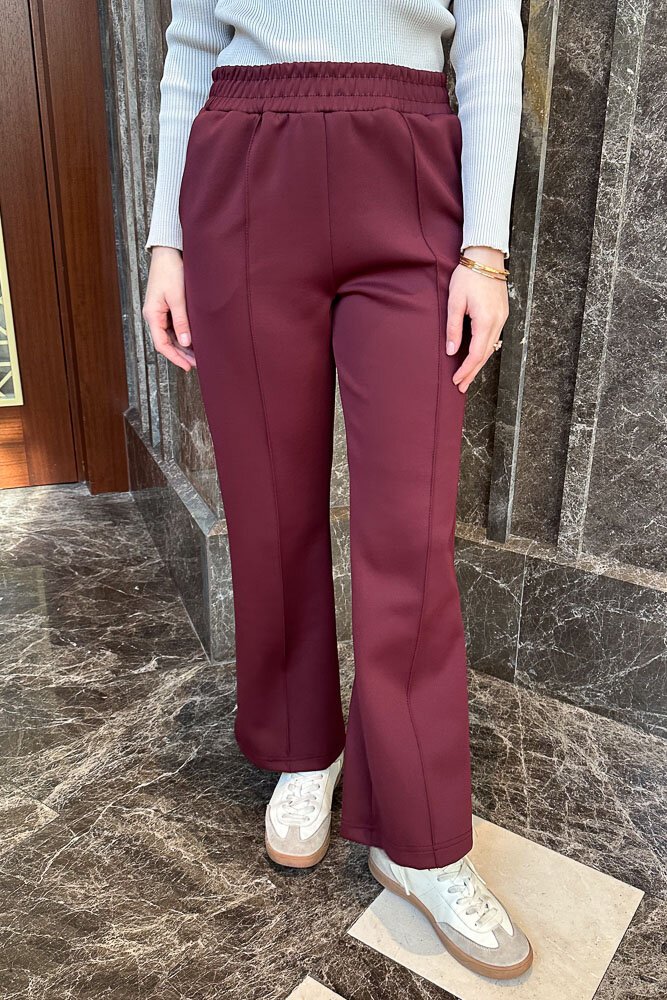Nervürlü Scuba Pantolon - Bordo - 1