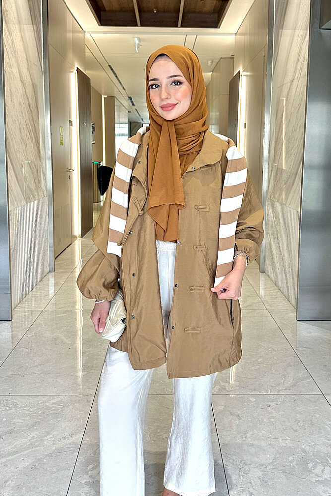 Nexa Önden Fiyonklu Kısa Trençkot - Camel - ALLMİSS (1)