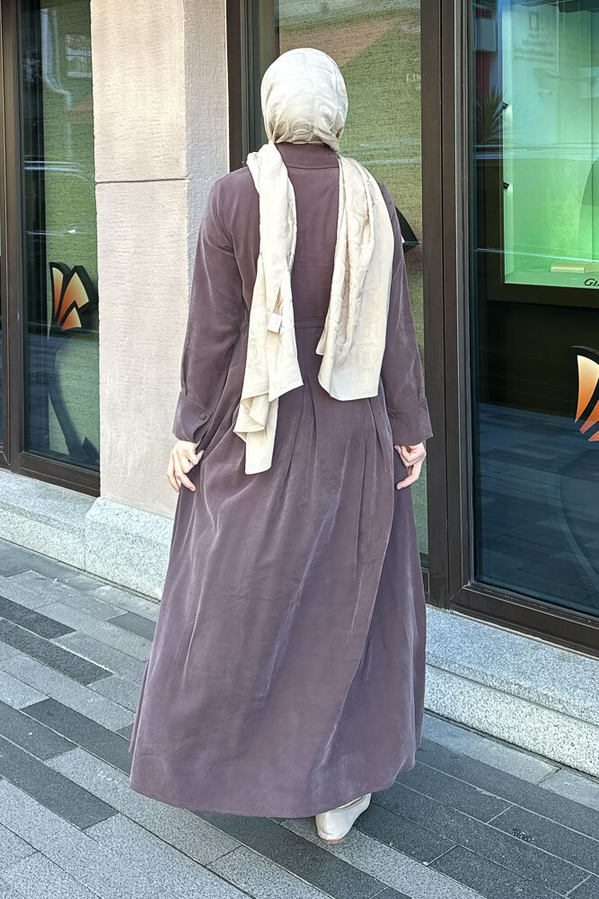 Nilla Yakalı Kemerli Elbise - Kahverengi - 8