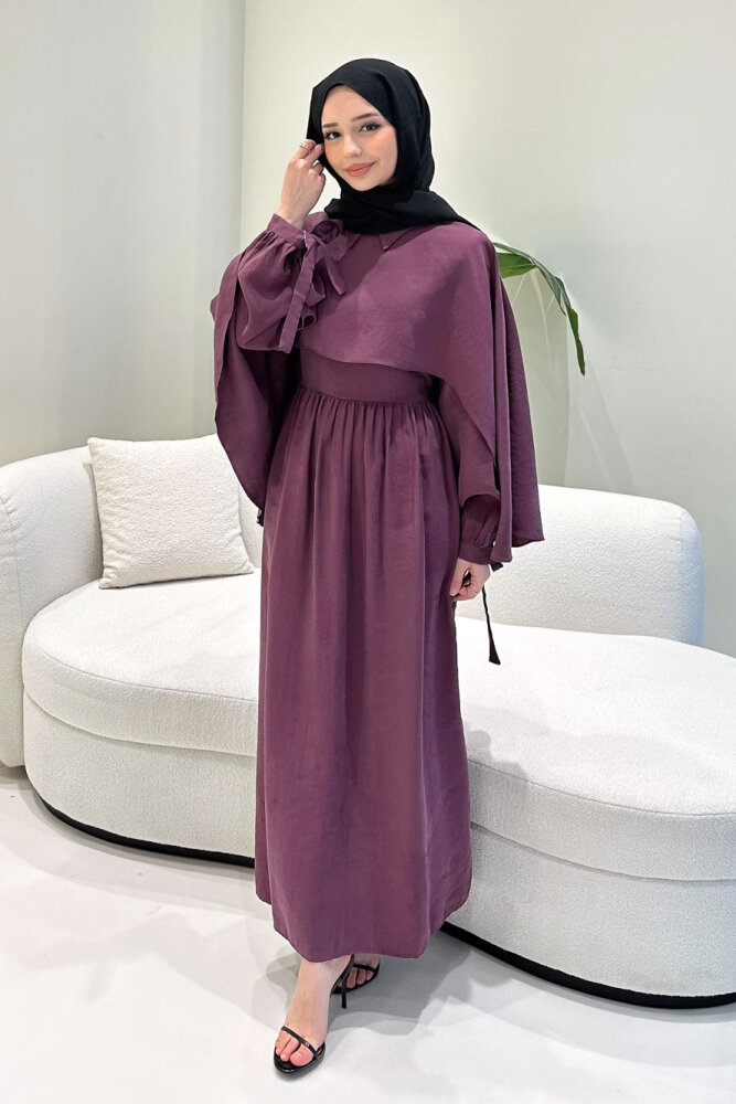 Noemi Pelerinli Elbise - Mürdüm - LİNE (3)