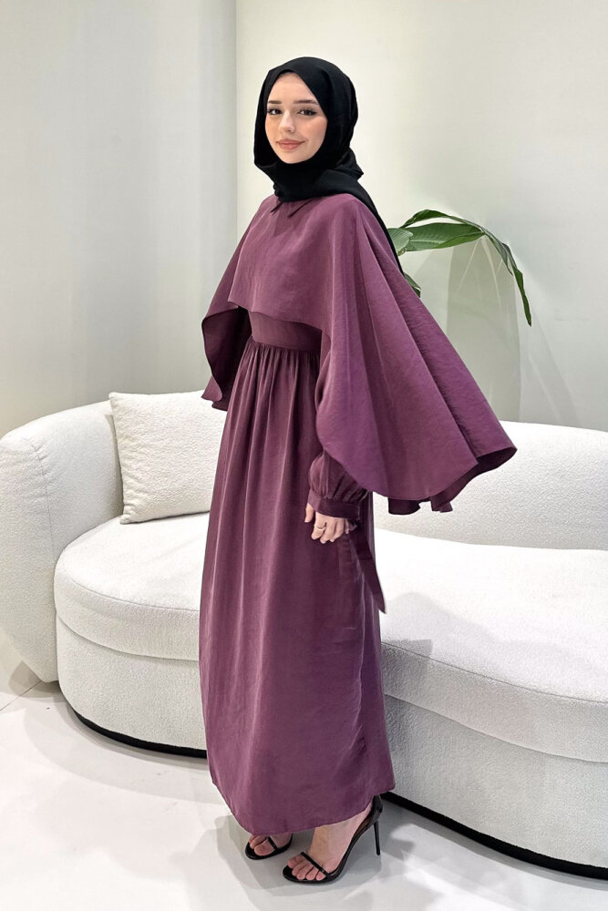 Noemi Pelerinli Elbise - Mürdüm - 5