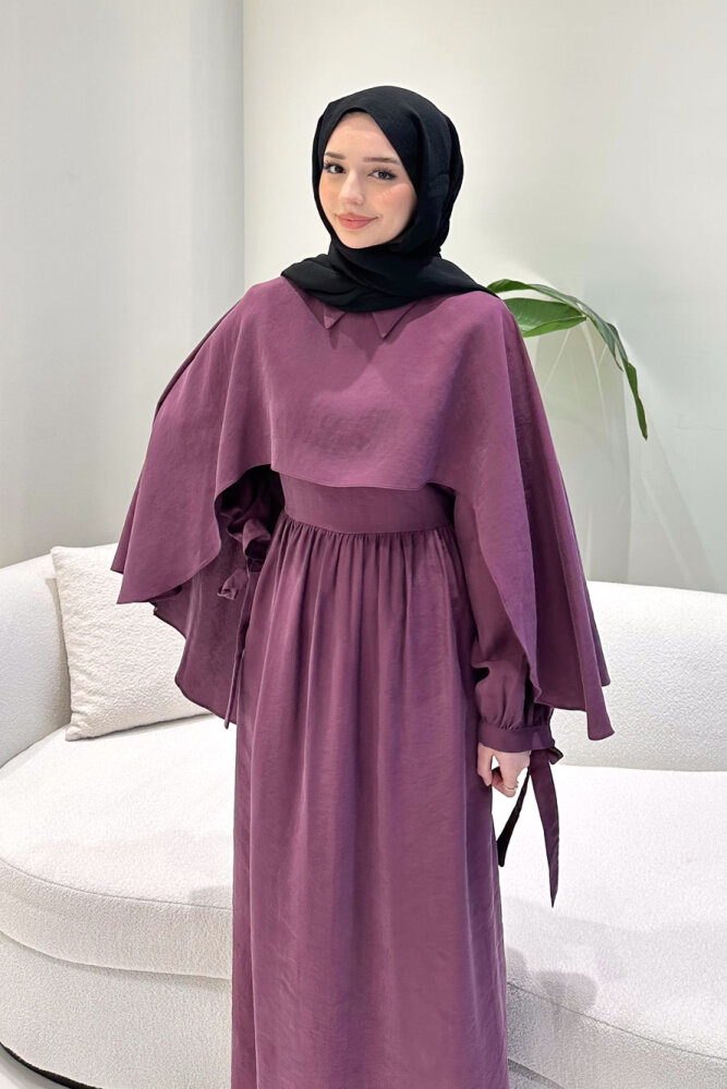 Noemi Pelerinli Elbise - Mürdüm - 10