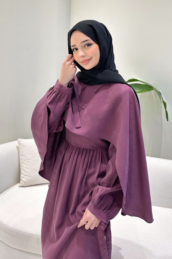 Noemi Pelerinli Elbise - Mürdüm - LİNE (2)