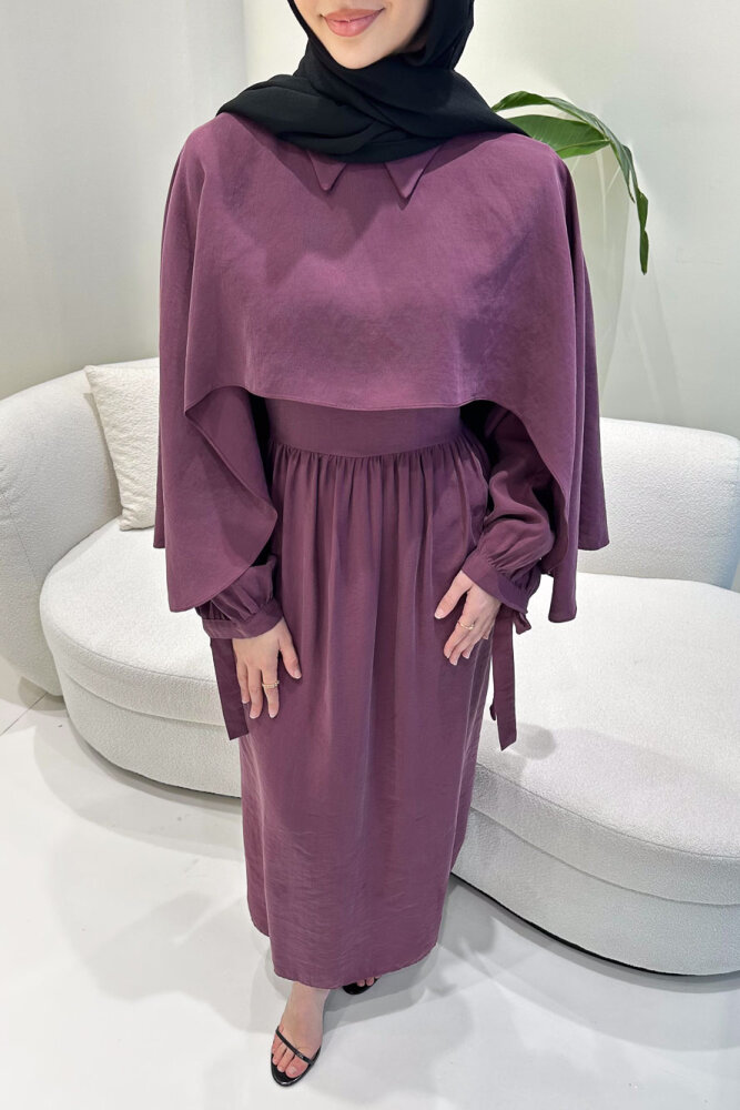 Noemi Pelerinli Elbise - Mürdüm - LİNE (5)