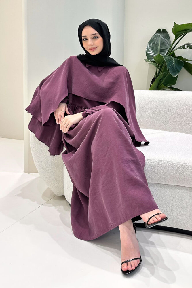 Noemi Pelerinli Elbise - Mürdüm - 7