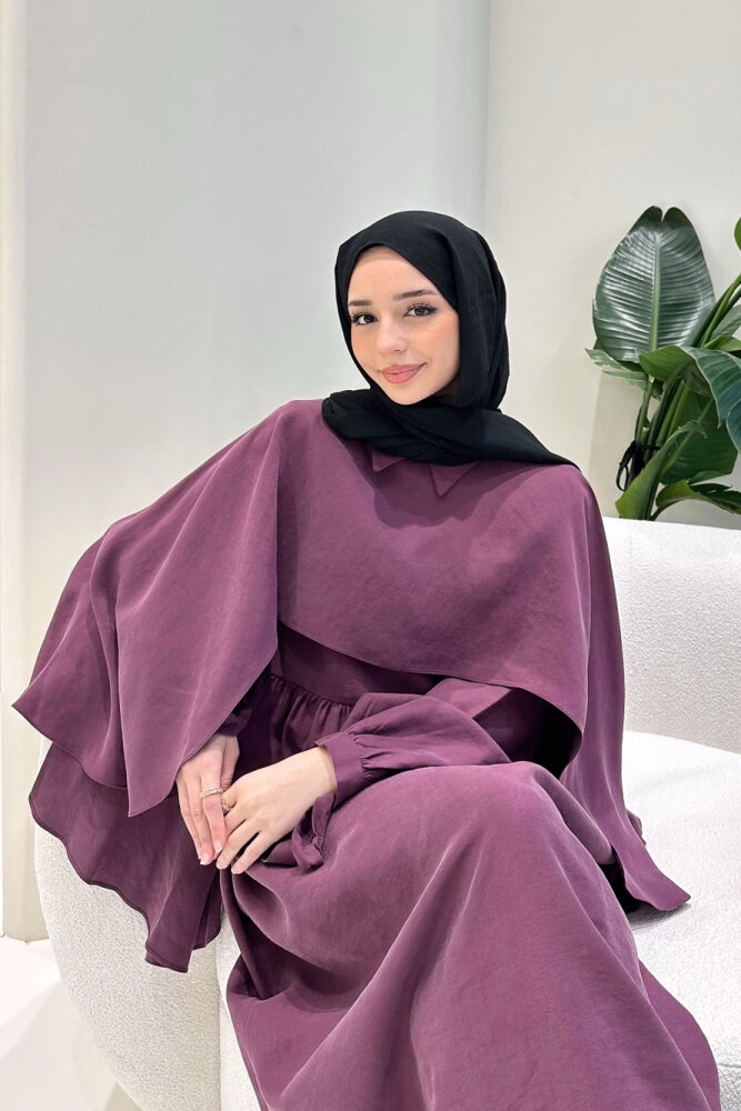 Noemi Pelerinli Elbise - Mürdüm - LİNE (0)