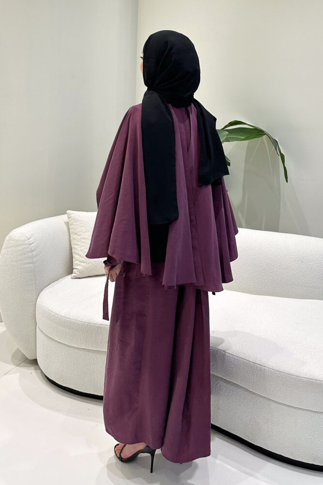 Noemi Pelerinli Elbise - Mürdüm - 11