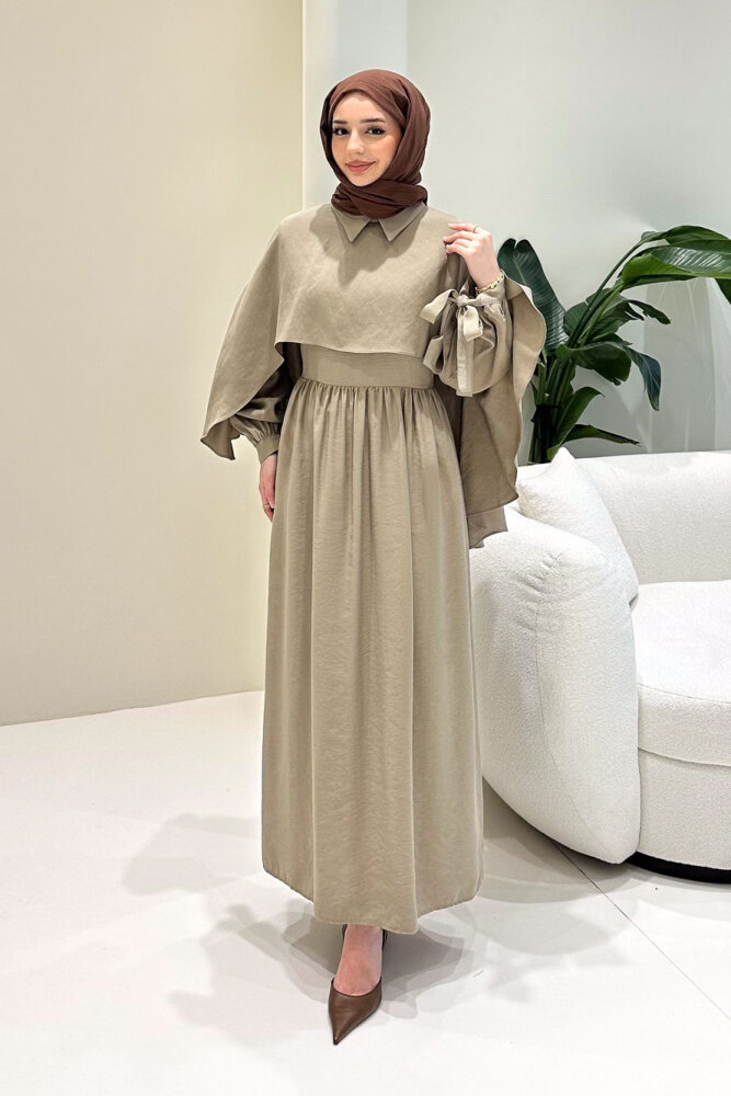 Noemi Pelerinli Elbise - Vizon - 9