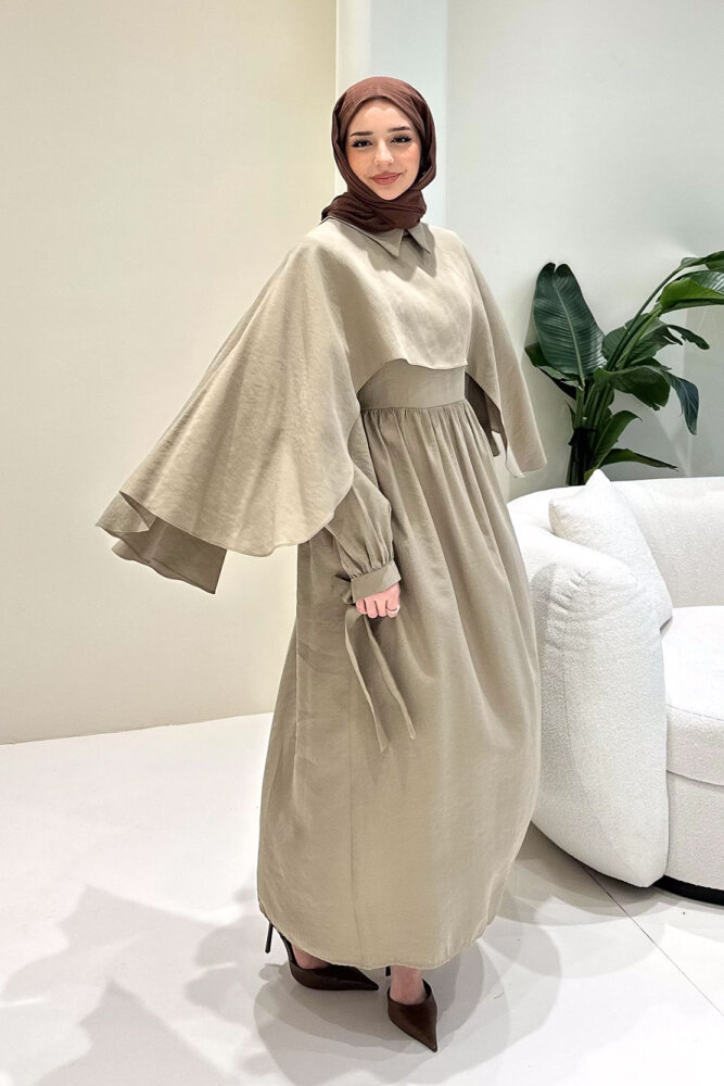 Noemi Pelerinli Elbise - Vizon - 2