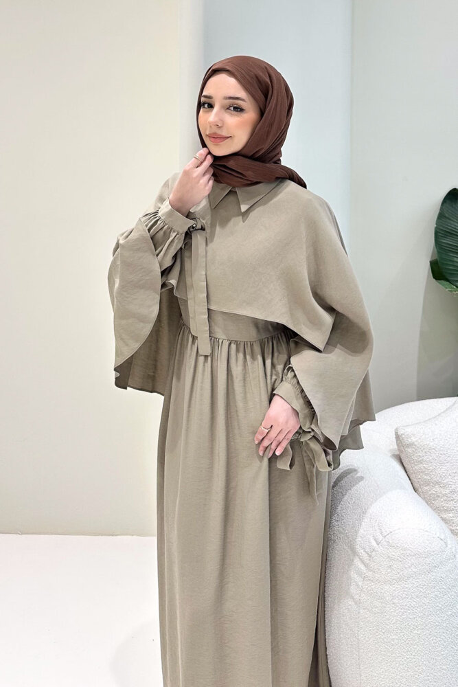 Noemi Pelerinli Elbise - Vizon - 10