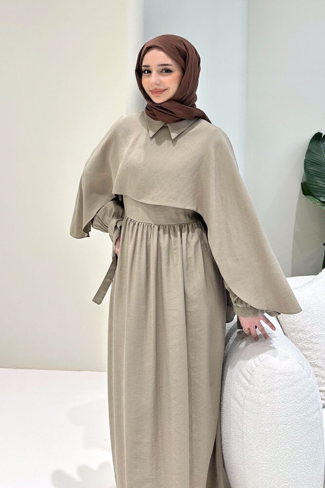 Noemi Pelerinli Elbise - Vizon - LİNE (2)