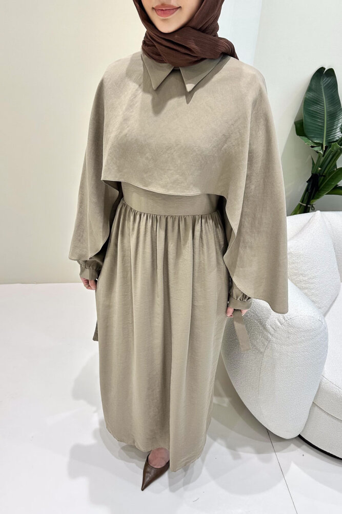 Noemi Pelerinli Elbise - Vizon - 7