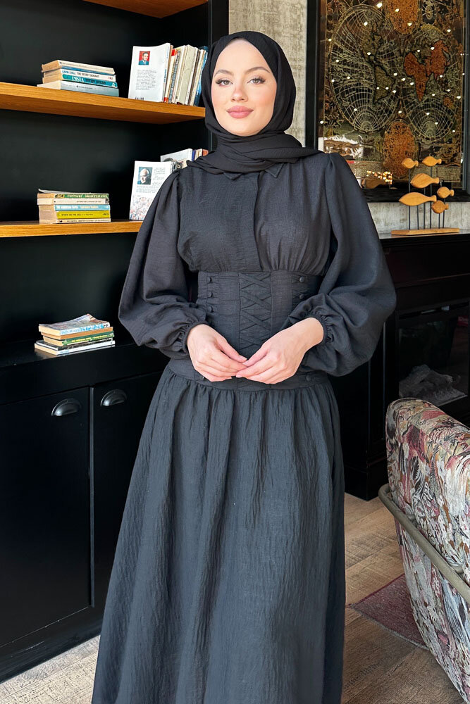 Notte Korsaj Elbise - Siyah - 8