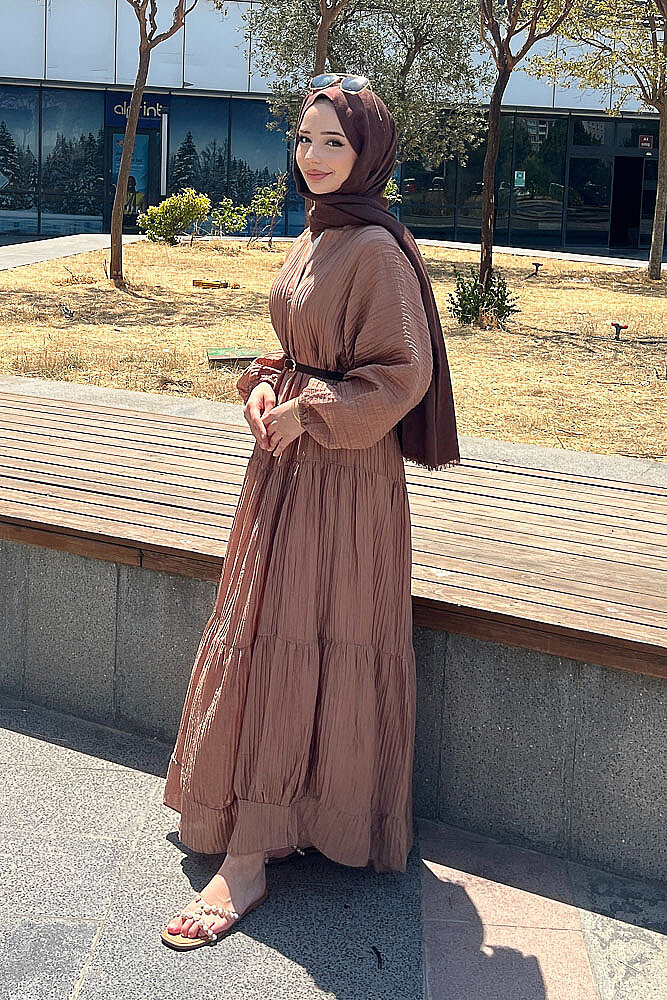 Nouva Piliseli Kırınkıl Elbise - Vizon - PUANE (3)
