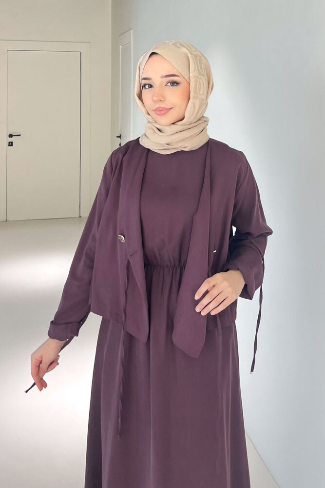 Novera Jileli Elbise Takım - Bordo - 5