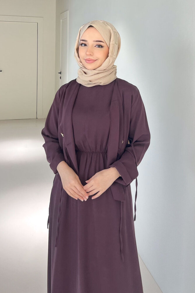 Novera Jileli Elbise Takım - Bordo - 7