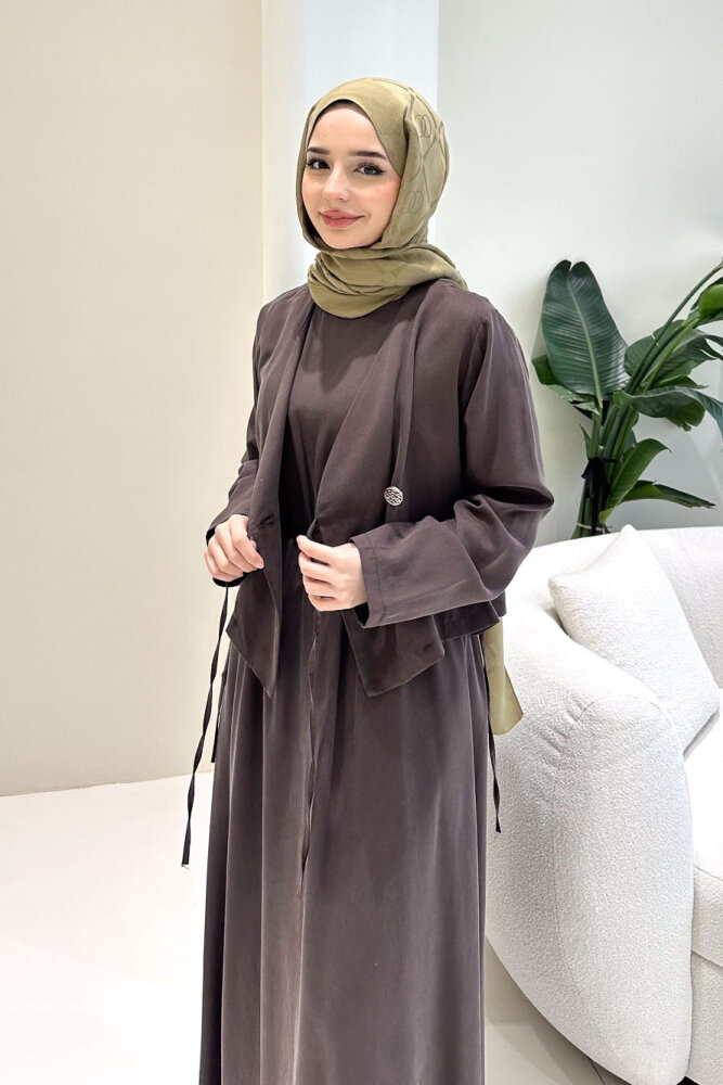 Novera Jileli Elbise Takım - Kahverengi - 2