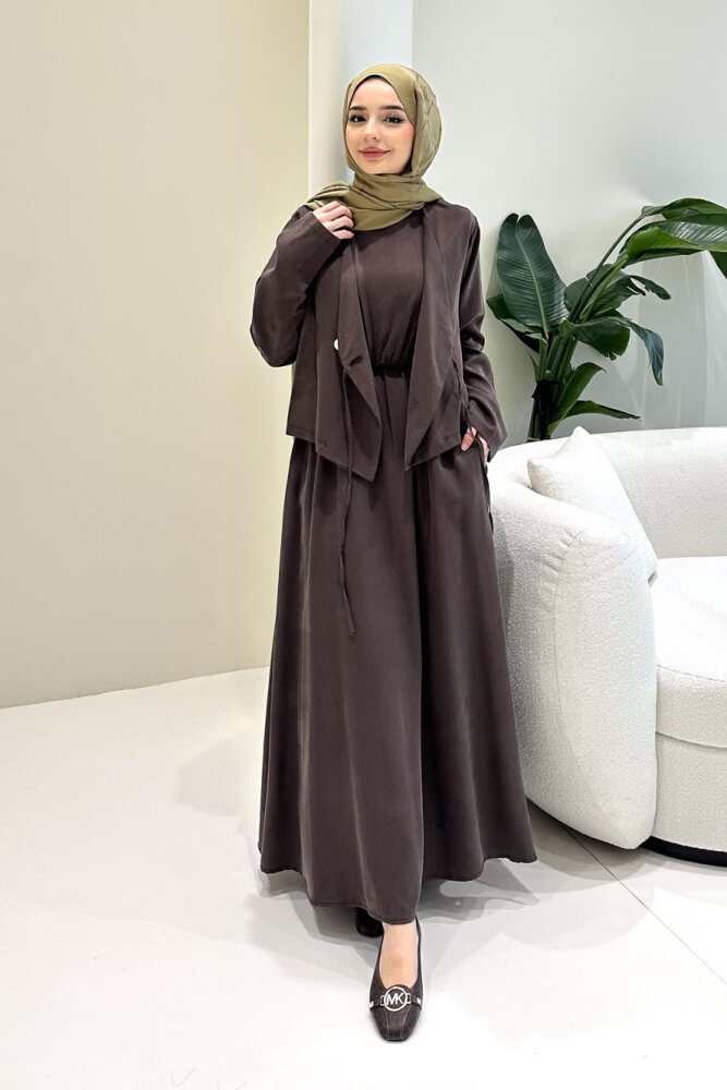 Novera Jileli Elbise Takım - Kahverengi - 4