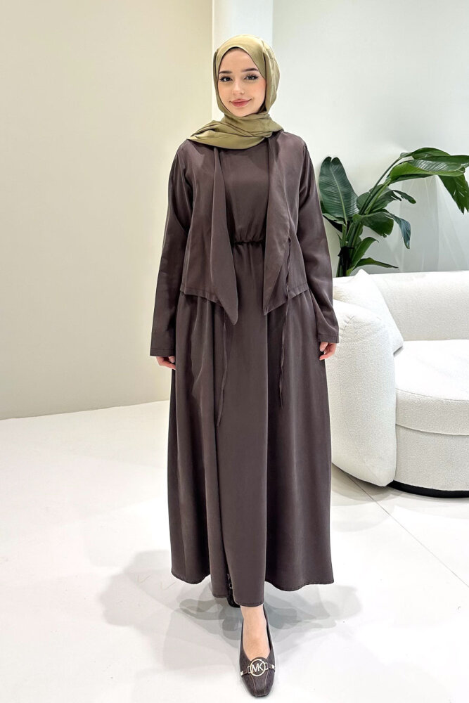 Novera Jileli Elbise Takım - Kahverengi - 1