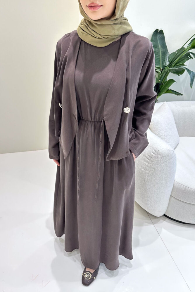 Novera Jileli Elbise Takım - Kahverengi - 5