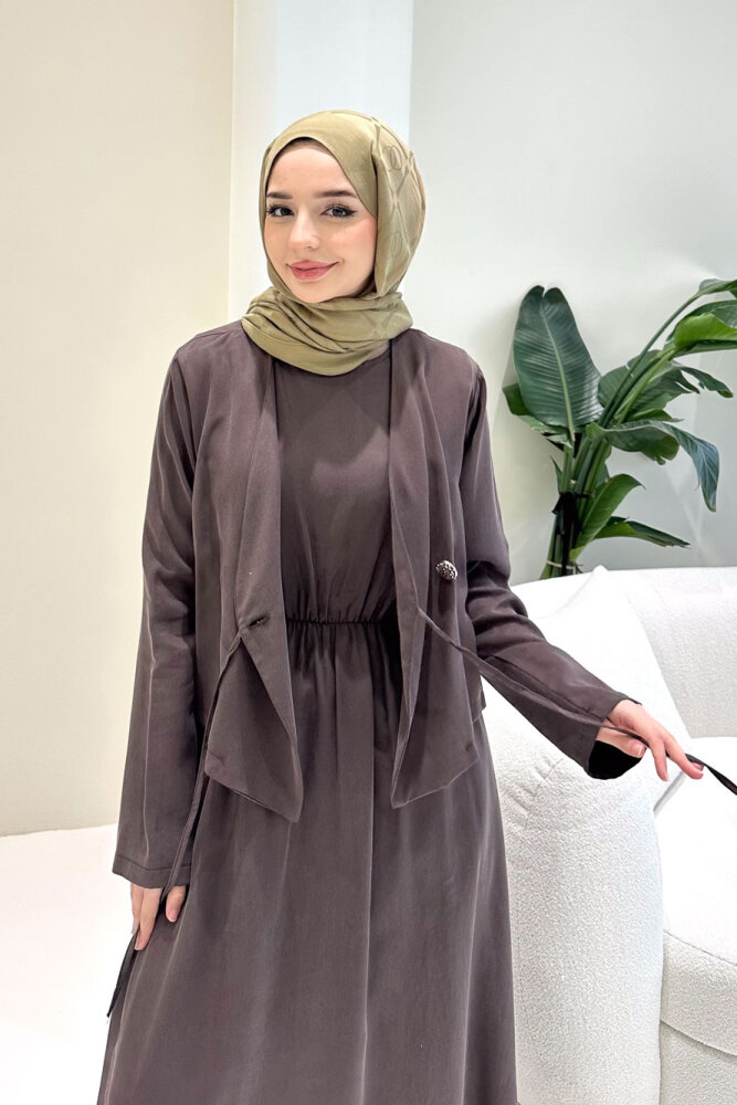 Novera Jileli Elbise Takım - Kahverengi - 6