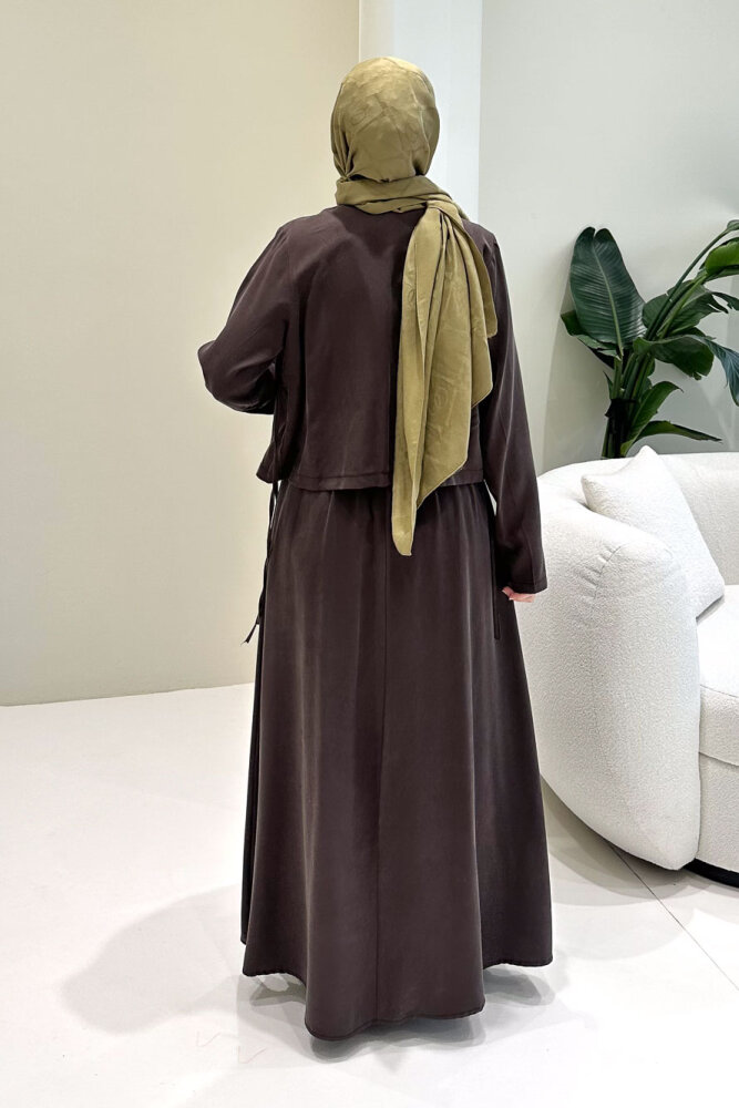 Novera Jileli Elbise Takım - Kahverengi - 8