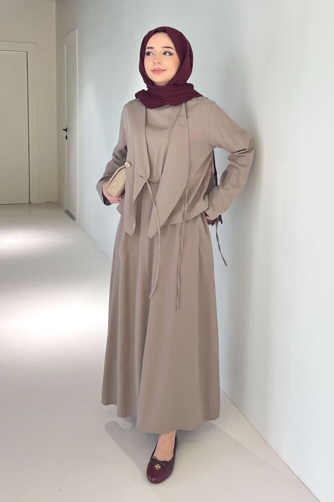 Novera Jileli Elbise Takım - Vizon - 1