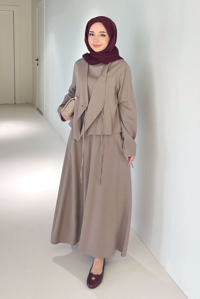 Novera Jileli Elbise Takım - Vizon - 2