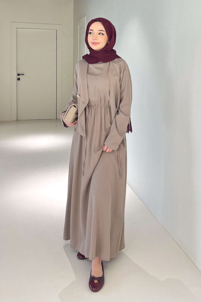 Novera Jileli Elbise Takım - Vizon - QUB (3)