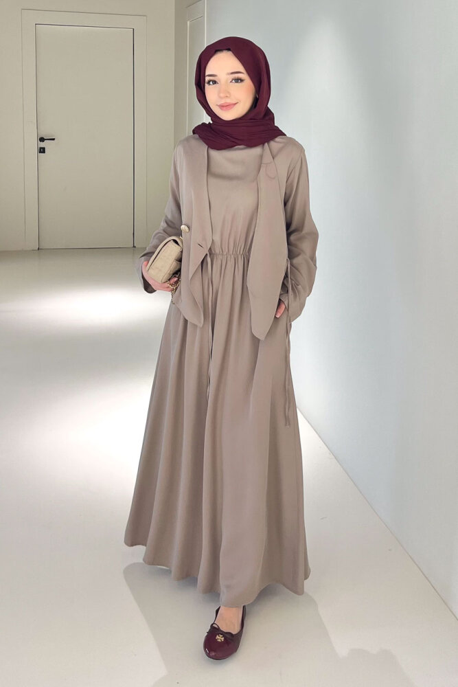 Novera Jileli Elbise Takım - Vizon - 7