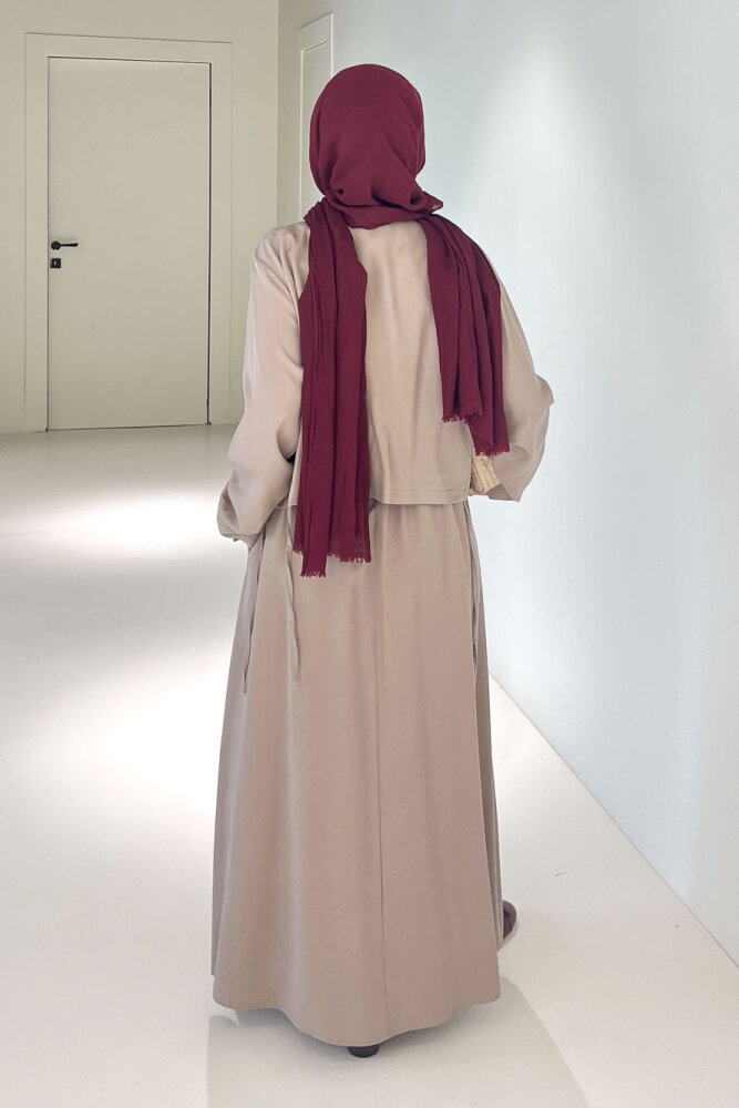 Novera Jileli Elbise Takım - Vizon - 9