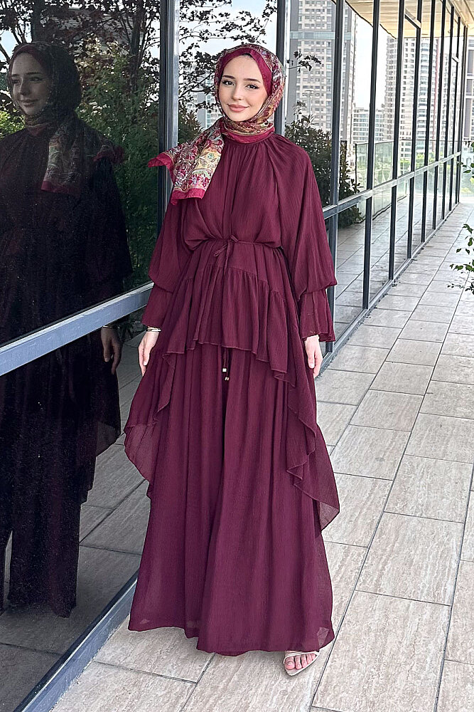 Nox Fırfır Detaylı Pantolon Takım - Bordo 