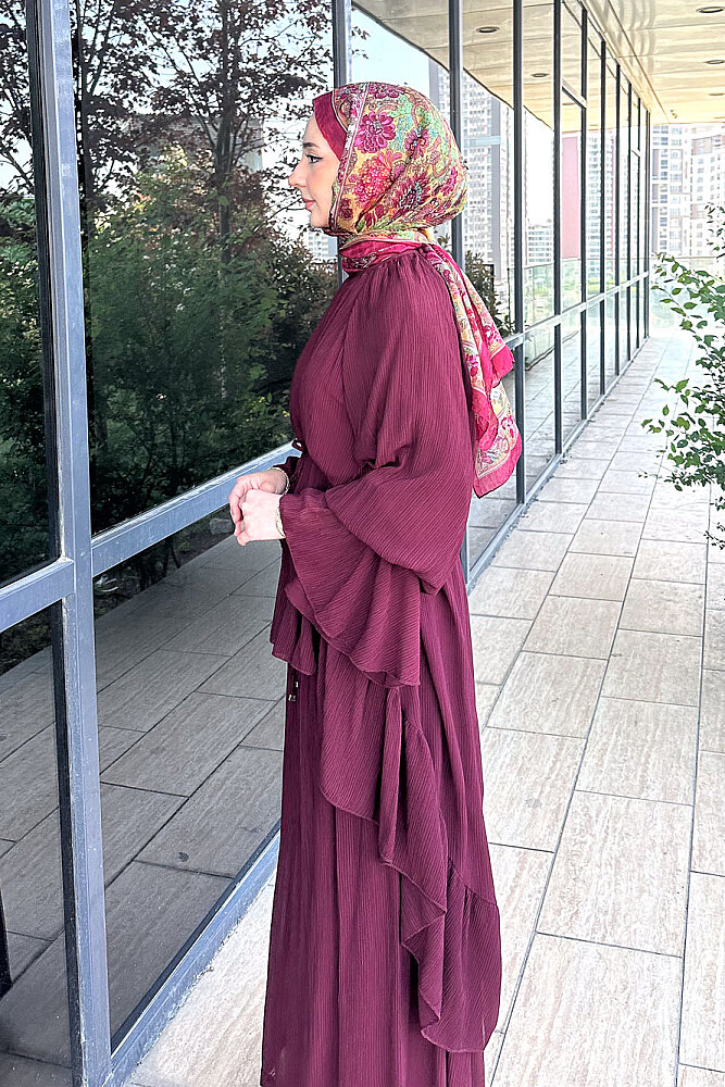 Nox Fırfır Detaylı Pantolon Takım - Bordo - 5