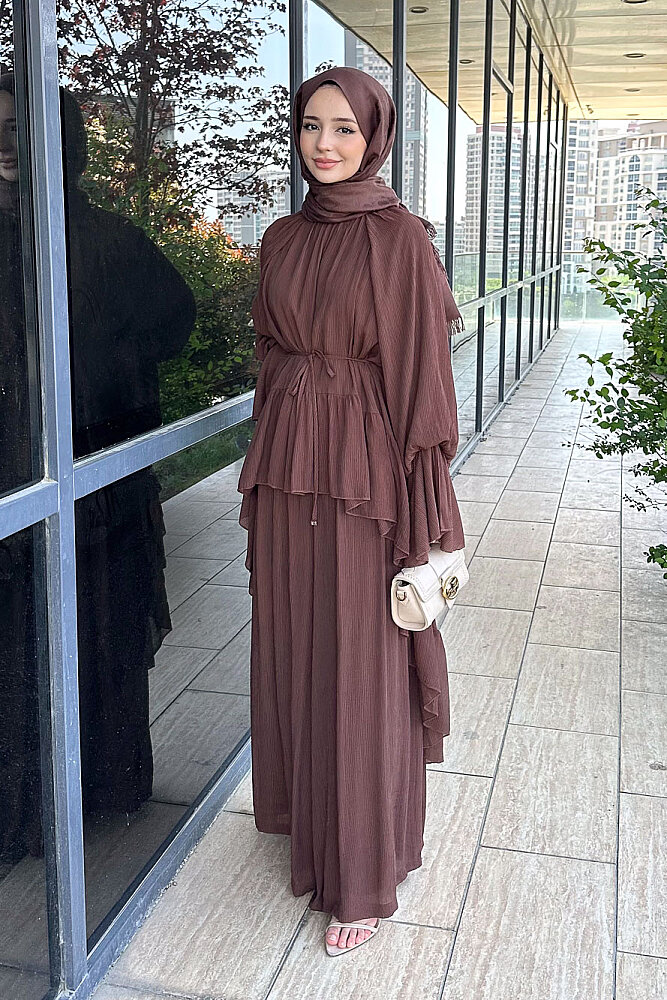 Nox Fırfır Detaylı Pantolon Takım - Kahverengi 