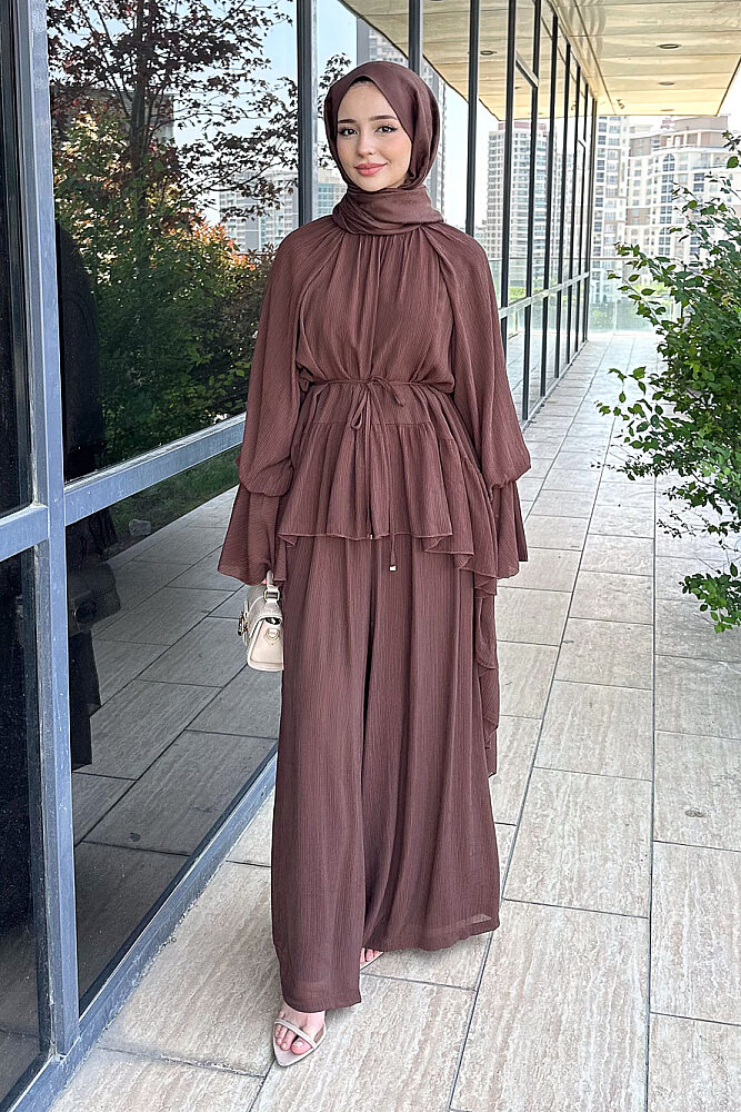 Nox Fırfır Detaylı Pantolon Takım - Kahverengi - HEWES (3)