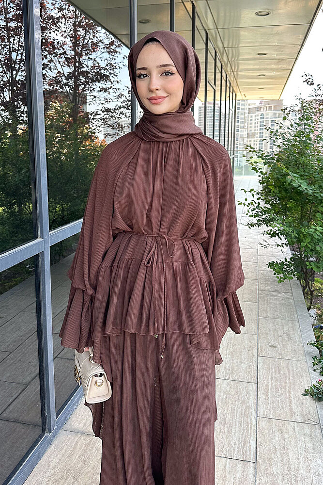 Nox Fırfır Detaylı Pantolon Takım - Kahverengi - HEWES (5)